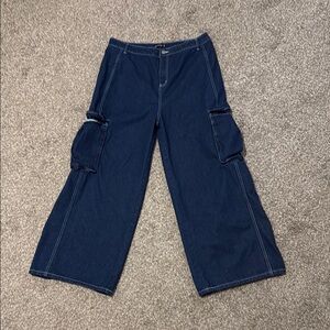 PrettyLittleThing Blue Flare Wide Leg Jeans